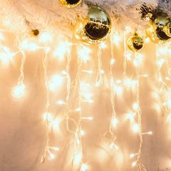 144 LED λαμπάκια βροχή με θερμό χρώμα φωτός με λειτουργία FLASH IP44 300x60cm & διάφανο καλώδιο