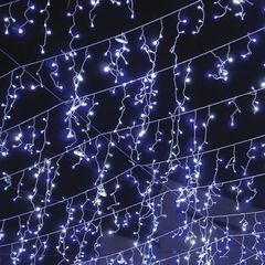 144 LED λαμπάκια βροχή με ψυχρό χρώμα φωτός FLASH λειτουργία IP44 300x60cm & διάφανο καλώδιο