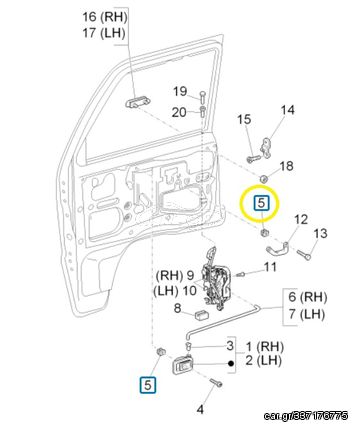 Κλιπς Εσωτερικής Χειρολαβής Πόρτας Piaggio Porter 1300 Pick-Van 2000-2009 ZAPS85 D9004189019