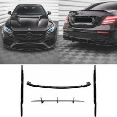 Aero Body Kit Front Bumper Lip Diffuser and Side Skirts Extensions Mercedes E-Class E63 W213 S213 (2016-2019) Piano Black
