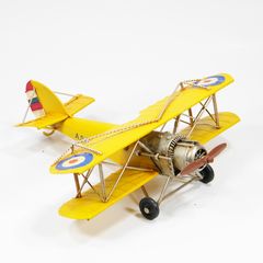 Vintage Διακοσμητικό - Αεροπλάνο Διπλάνο Κίτρινο μεταλλικό 28 × 28 × 10 cm