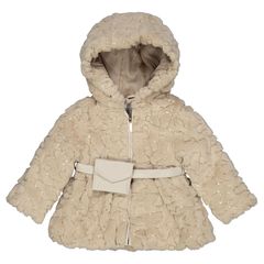 Παιδικό παλτό γούνα με παγιέτα ζώνη μπεζ για κορίτσια (4-7 ετών)