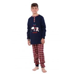 Mei Παιδική Πυτζάμα Unisex Με Πατιλέτα Σχέδιο Στη Μπλούζα & Καρό Παντελόνι Με Λάστιχο