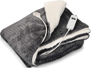 Navaris Electric Heating Blanket - Ηλεκτρική Θερμαινόμενη Πλενόμενη Κουβέρτα με Χρονοδιακόπτη για Αυτόματη Απενεργοποίηση - 180 x 130 cm - 120W - Grey Outside / White Teddy Inside (45274.06.01) 45274.