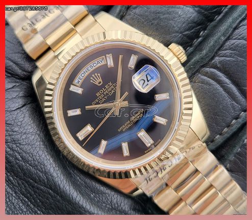 Rolex replica daydate ολόχρυσο diamond dial με μαύρη πλάκα