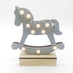 Διακοσμητικό γκρί αλογάκι ξύλινο με 10 MINI LED λαμπάκια σε θερμό χρώμα φωτός IP20