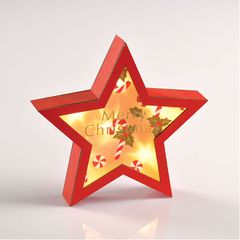 Διακοσμητικό ξύλινο κόκκινο αστέρι με 6 MINI LED λαμπάκια σε θερμό χρώμα φωτός με μπαταρίες