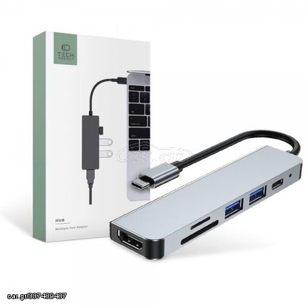 Tech-Protect V4-HUB USB 3.0 Hub 3 Θυρών με σύνδεση USB-C & Θύρα Φόρτισης Γκρι