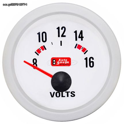 Βολτόμετρο Auto Gauge Λευκό 52mm 12 Volt