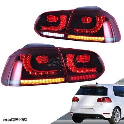 Πισινά Φανάρια Set Για Vw Golf VI (6) 08-12 Full Led GTI R20 Look ΚόκκινοΦιμέ VLand