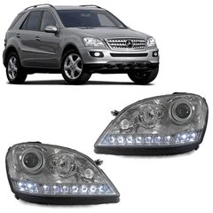 Μπροστινά Φανάρια Set Για Mercedes-Benz ML-Class W164 05-08 DRL Χρώμιο H7 Με Μοτέρ Depo