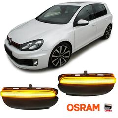 Φλας Καθρέπτη Για Vw Golf 6 VI 08-12  Touran 10-15 Osram Dynamic Led Canbus Μαύρο 2 Τεμάχια