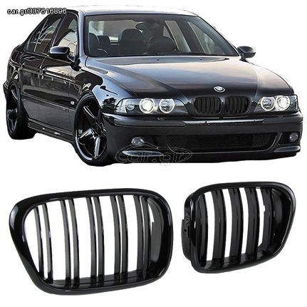 Καρδιές Μάσκας Για Bmw 5 E39 96-03 M4 Look Με Διπλή Γρίλια Μαύρο Γυαλιστερό 2 Τεμάχια