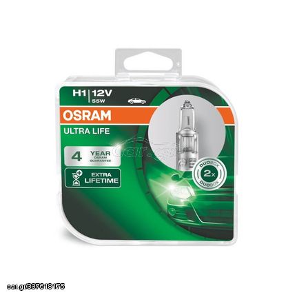 Λάμπες Αλογόνου H1 12V 55w Ultra Life Osram 64150ULT-HCB 2 Τεμάχια