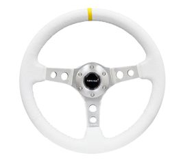 Reinforced Steering Wheel - 350mm Sport Steering Wheel (3" Deep) Silver Spoke with White Leather finish and White Stitch