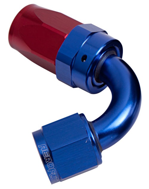 100 Series Swivel Taper 120° Hose End -6AN - Blue/Red Finish