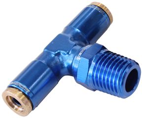 1/8" NPT to 3/16" Nylon Quick Release Tee Fitting - Blue Finish