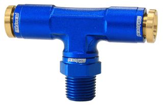 Push to Connect 1/8" NPT to 1/4" OD Nylon Hose Tee Fitting - Blue Finish