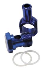 Alloy AN Banjo with Bolt 16mm to -6AN - Blue Finish. Suits Edelbrock Carburettors