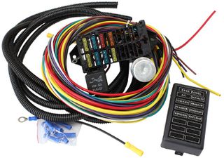 Complete Universal 8 Circuit Wiring Harness Kit - Complete with Standard Fuses and Fuse Panel