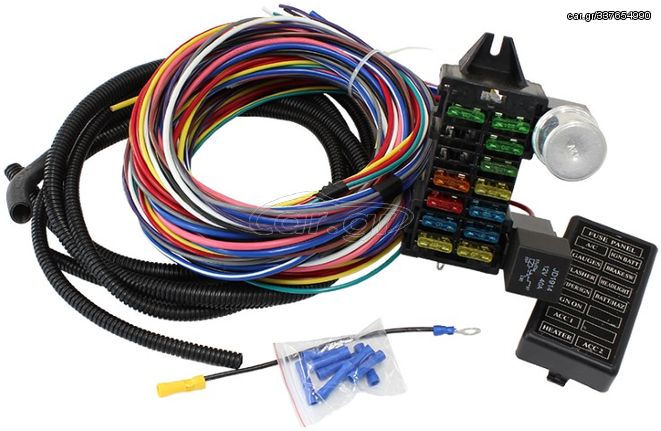 Complete Universal 12 Circuit Wiring Harness Kit - Complete with  Standard Fuses & Fuse Panel