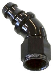 510 Series Full Flow Tight Radius Push Lock 45° Hose End -6AN - Black Finish. Suit 400 Series Hose