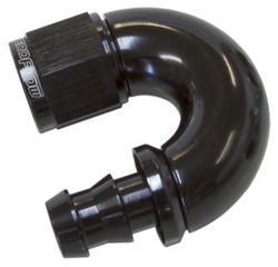 510 Series Full Flow Tight Radius Push Lock 180° Hose End -8AN - Black Finish. Suit 400 Series Hose