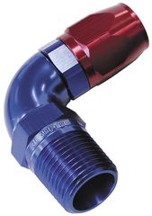 90° Male NPT Full Flow Swivel Hose End 1/8" to -6AN -  Blue/Red Finish