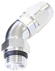 45° Male ORB Full Flow Swivel Hose End -6 ORB to -6AN - Silver Finish