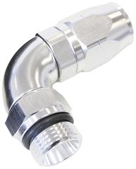 90° Male ORB Full Flow Swivel Hose End -12 ORB to -12AN - Silver Finish