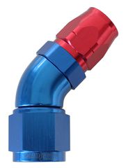 550 Series Cutter Style One Piece Swivel 45° Stepped Hose End -8AN to -6 Hose - Blue/Red Finish