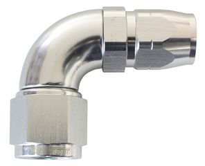 550 Series Cutter Style One Piece Swivel 90° Stepped Hose End -6AN to -8 Hose - Silver Finish