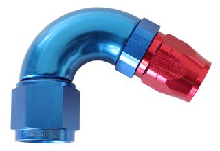 550 Series Cutter Style One Piece Swivel 120° Stepped Hose End -6AN to -8 Hose - Blue/Red Finish