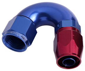 550 Series Cutter Style One Piece Swivel 150° Stepped Hose End -8AN to -6 Hose - Blue/Red Finish