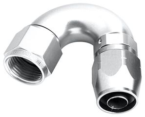 550 Series Cutter Style One Piece Swivel 150° Stepped Hose End -6AN to -8 Hose - Silver Finish