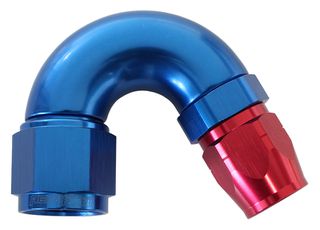 550 Series Cutter Style One Piece Swivel 150° Stepped Hose End -10AN to -12 Hose - Blue/Red Finish