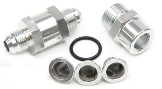 Inline Fuel and Oil Filter -4AN - Silver Finish. Includes 30, 80 and 150 Micron Elements