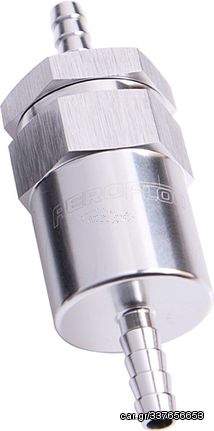 30 Micron Billet Fuel Filter 5/16" Barb - Silver Finish. 2"