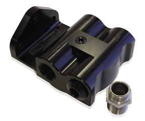 Billet Remote Oil Filter Head - -8 ORB Side entry, Black anodised finish, accepts filter with 3/4"-16 thread