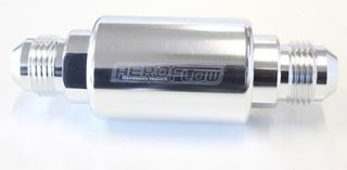 Billet Fuel Filter -8AN - 40 micron S/S element, 1.25" x 3" L, Silver