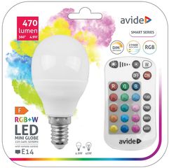 Avide LED Smart Σφαιρική 4.9W RGB+W 2700K με IR Τηλεχειριστήριο