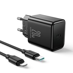 Φορτιστής USB C 20W PD Joyroom JR-TCF06 με USB C καλώδιο Lightning μαύρο