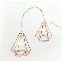 Διακοσμητικά λαμπάκια METAL DIAMOND με 10 LED σε σειρά θερμό χρώμα φωτός από χάλκινο μέταλλο & χρονοδιακόπτη