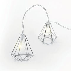 Διακοσμητικά λαμπάκια METAL DIAMOND με 10 LED σε σειρά θερμό χρώμα φωτός από ασημί μέταλλο & χρονοδιακόπτη