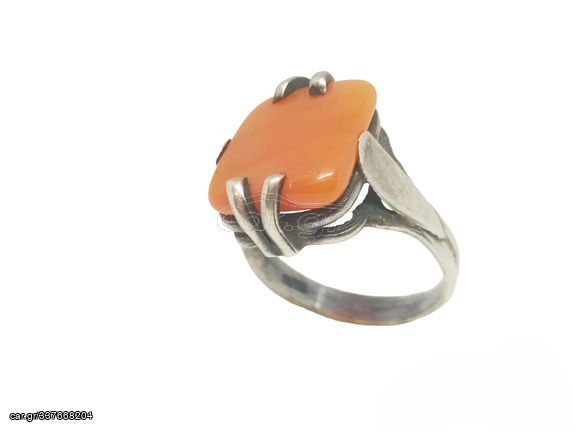 Ασημένιο 925 δαχτυλίδι με φυσική πέτρα κορνεόλη Α9516 ΤΙΜΗ 55 ΕΥΡΩ