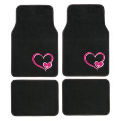 Πατάκια Αυτοκινήτου Universal Μοκέτα Girly Fashion Collection Car+ Μαύρες Με Ροζ Καρδιές 4 Pieces