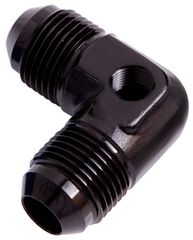 90° Male Flare Union with 1/8" Port -8AN - Black Finish