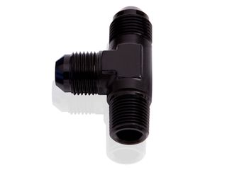 Tee with NPT On Run 3/4" to -16AN - Black Finish