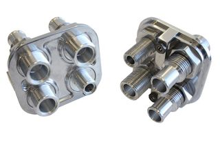 Billet 4 Port A/C Bulkhead (Polished) - Square 3 x #10, 1 x #6 (5/8 rear Push-on fittings for heater)