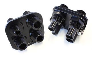 Billet 4 Port A/C Bulkhead (Black) - Square 3 x #10, 1 x #6 (5/8 rear Push-on fittings for heater)